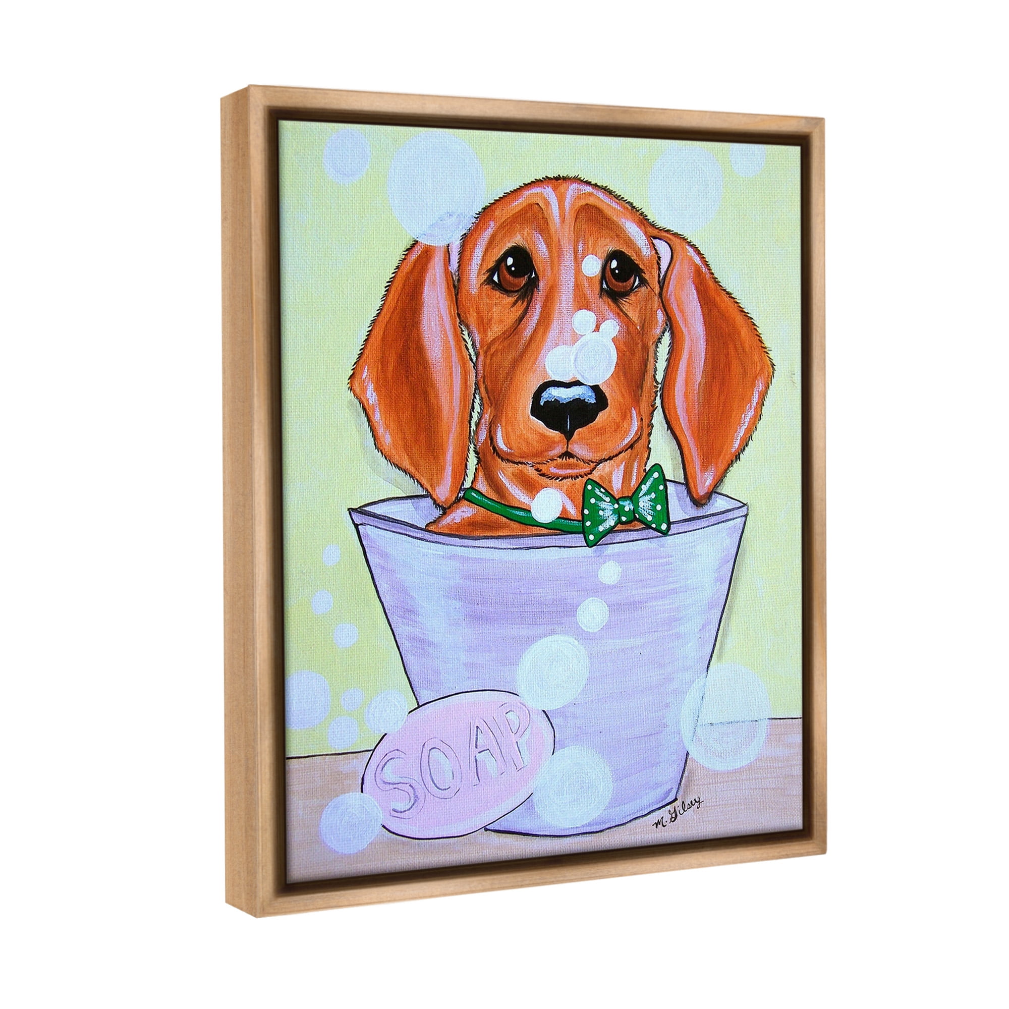 Stupell Industries Puppy with Soap Bubbles Animals & Insects Painting Brown Floater Framed Canvas Art Print Wall Art, 25 x 31