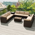 thumbnail image 1 of Costway 12 PCS Patio Wicker Sectional Sofa Set with 32" Propane Fire Pit Table Tank Holder Brown, 1 of 7