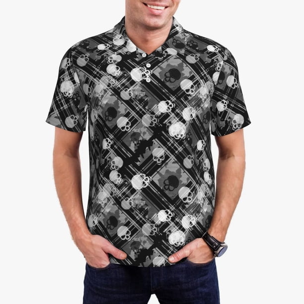 Fotbe Seamless Pattern With Skulls Camiseta Polo de Golf para Hombre con Estampado – Camisa Deportiva Transpirable con Cuello Abotonado-4X-Large