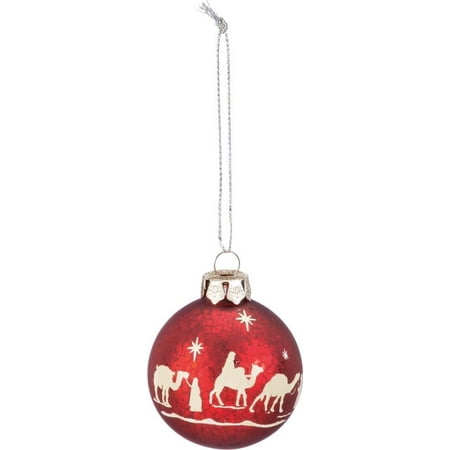 Nativity Glass Ornament - Red Glass Ball NATIVITY Christmas Ornament, 2