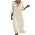 thumbnail image 2 of ClodeEU Women's Lace Trim V Neck 3/4 Sleeve Tunic Midi Dress,Casual Boho Beach Vacation Dress Beige,Women's Plus L, 2 of 7