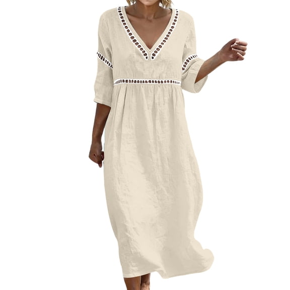 QQZ Women's Summer Casual Dress Gradual Sleeveless Neck V-Neck Long Dress