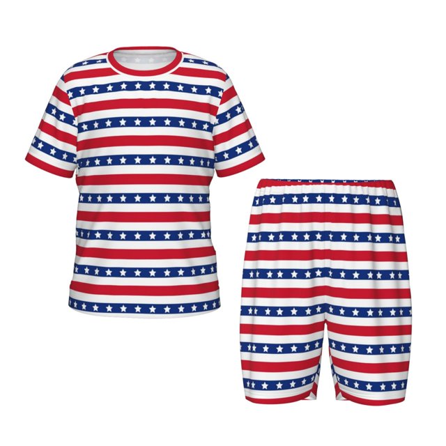 Balery Stars And Stripes Conjunto de Pijama Infantil de Manga Corta con Estampado – Ropa de Dormir de Algodón Suave-XX-Large