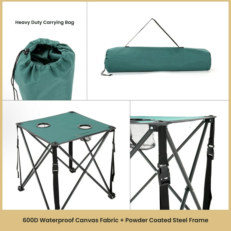 ARROWHEAD 26” Portable Camping Table, Steel Frame, 2 Cup Holders
