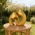 thumbnail image 4 of Gold Vase Set of 2 - Creative Heart Shaped Hugging Resin Vase Style Couple Vase Home Decor,Modern Tabletop Flower Vase for Living Room Coffee Table Bookshelf Shelf Entryway, 4 of 6