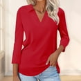 thumbnail image 4 of WTXUE T-Shirts Long Sleeve, Crew Neck Shirts for Women's 3/4 Sleeve T Shirts Summer V-Neck Shirts Collared Cotton Solid, Tees Linen Shirts Casual Tops for Women Red XXL, 4 of 4