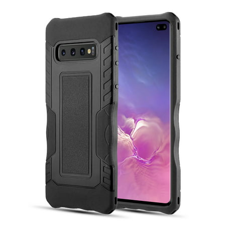 Samsung Galaxy S10 Plus S10+ (6.4") Phone Case Armor Rubberized Protective Hybrid TPU Soft Case Hard PC Shell with Shock Absorption Anti Slippery Grip Case BLACK Cover for Samsung Galaxy S10+ S10 PLUS