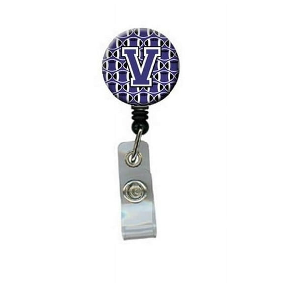 Carolines Treasures CJ1068-VBR Letter V Football Purple & White Retractable Badge Reel