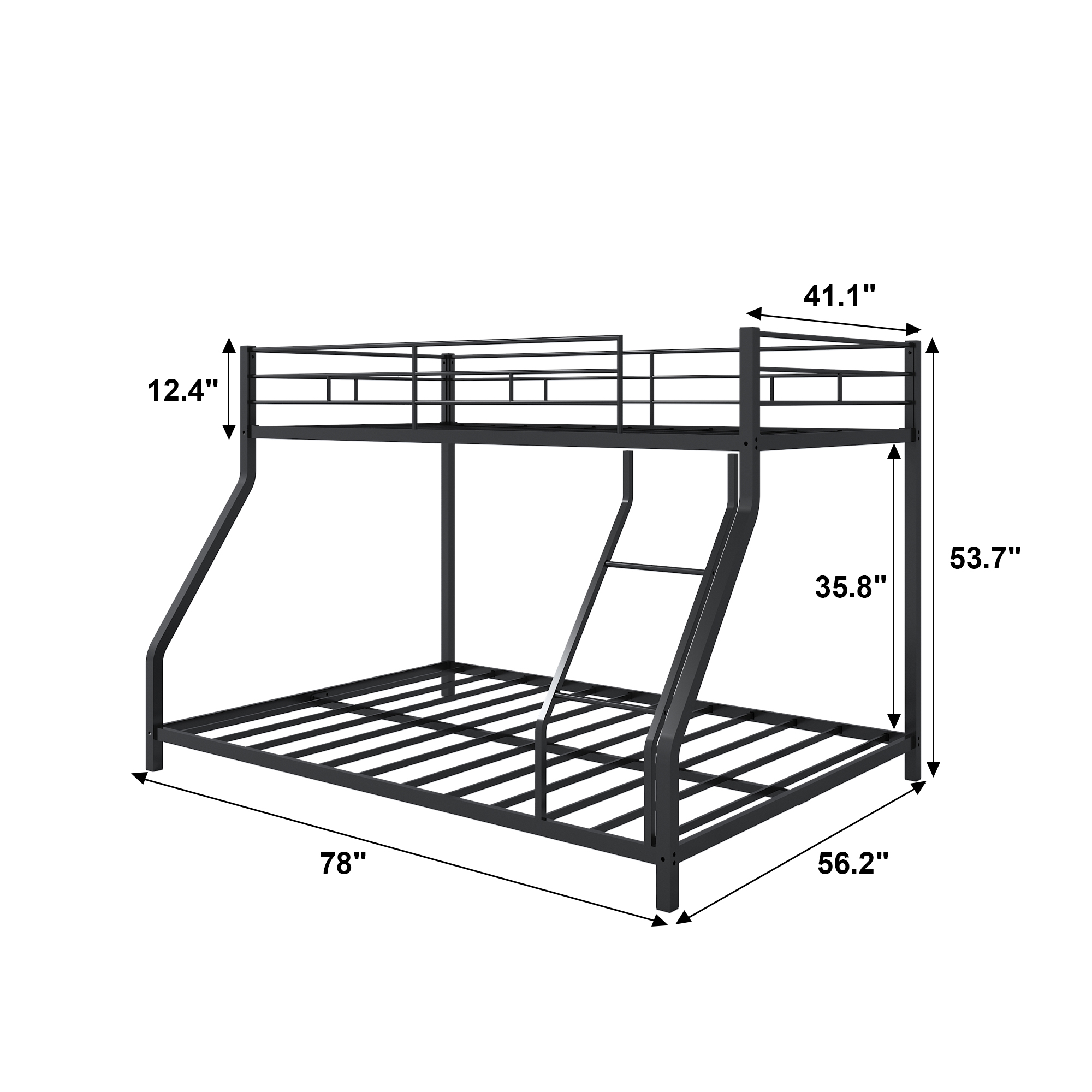 Bunk Beds Twin over Full Size, LEGAHOME Metal Bunk Beds for Kids, Twin Over Full Kids Bunk Bed with Full-Length Guardrail, for Adults Dorm Bedroom Guest Room, No Box Spring Needed, Black