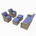 thumbnail image 4 of Ainfox 5 Pieces Patio Furniture Sofa Set on Sale, Outdoor Sectional Set with 3 Seater Sofa, Single Chair and Ottoman, Blue, 4 of 6