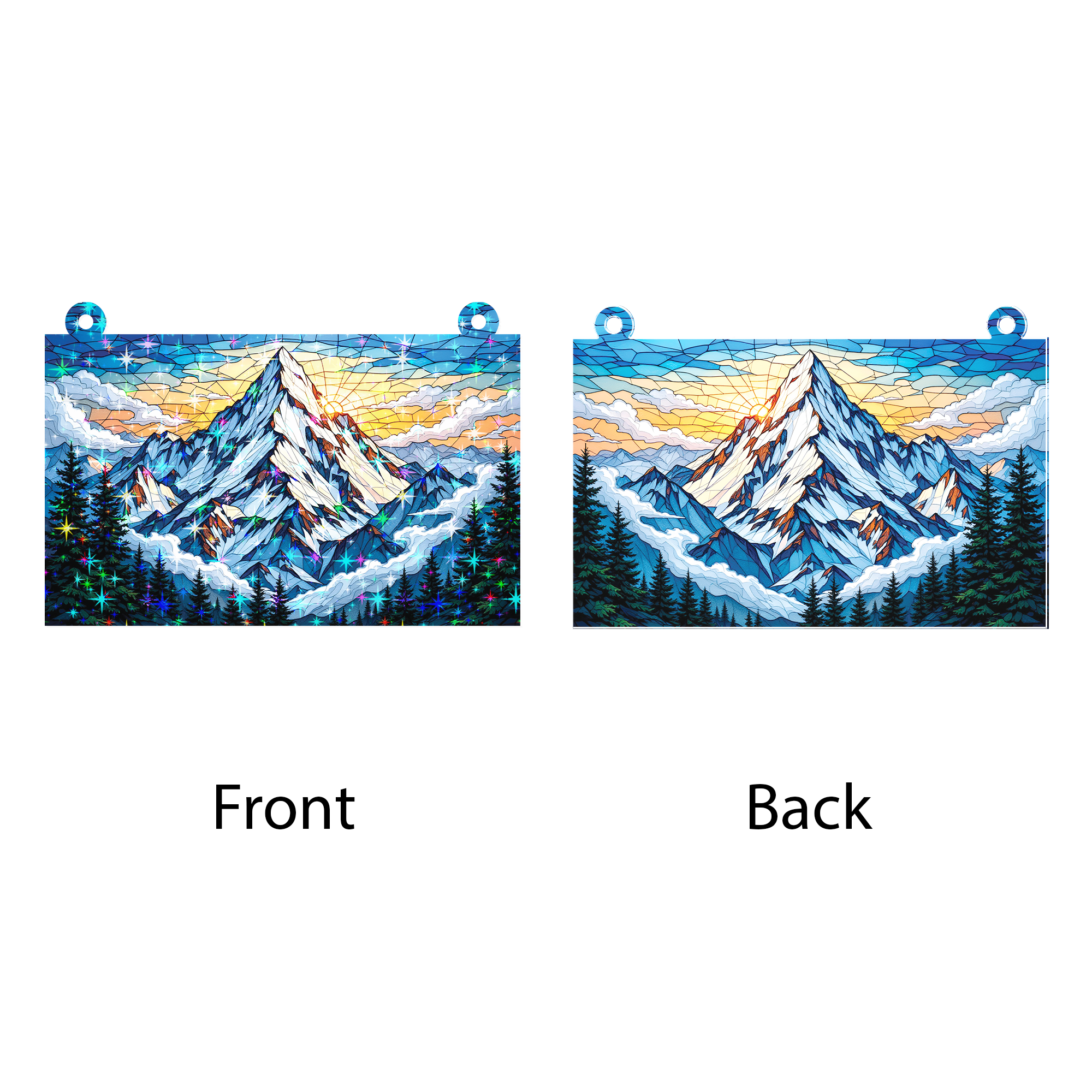 89Bloom Majestic Snowy Mountain Stained Glass Hologram Ornament, Stained Glass Suncatcher Ornaments Home Decor, Holographic Ornaments