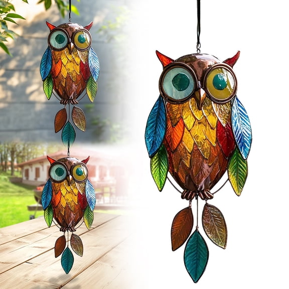 Clearance Hangs under $10,Stained Owl Hangings Colorful Owl Window Hanging Decor Handmade Stained Glass With Feathers Whimsical Garden & Home Ornament For Kids Room