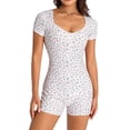 thumbnail image 1 of xiaxaixu Women Romper, Short Sleeve V Neck Floral Print Buttons Spring Summer Short Trousers Jumpsuit, 1 of 10