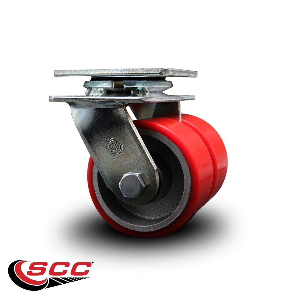 4 Inch Dual Red Poly on Cast Iron Wheels Swivel Caster with Ball Bearing SCC