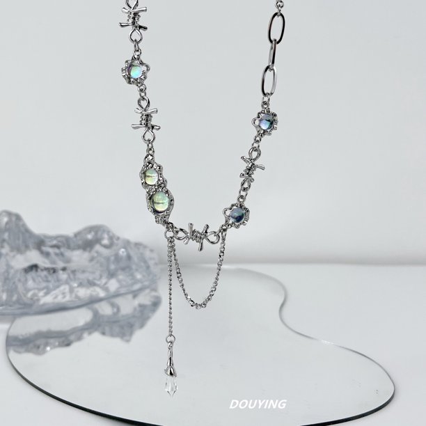17KM Collar De Titanio De Plata De La Moda Para Las Mujeres Perla Luna Colgante De Corazón Cadena De Accesorios De Joyería Gao Jiahui unisex