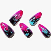 Almond Press on Nails Short, GLAMERMAID Ombre Balck Hot Pink French Tip Fake Nails, Gel Medium Oval Dark Blue Snake Gothic False Nail Kits, Stiletto Acrylic Stick Glue on Nails Sets Nails Kit for Wome