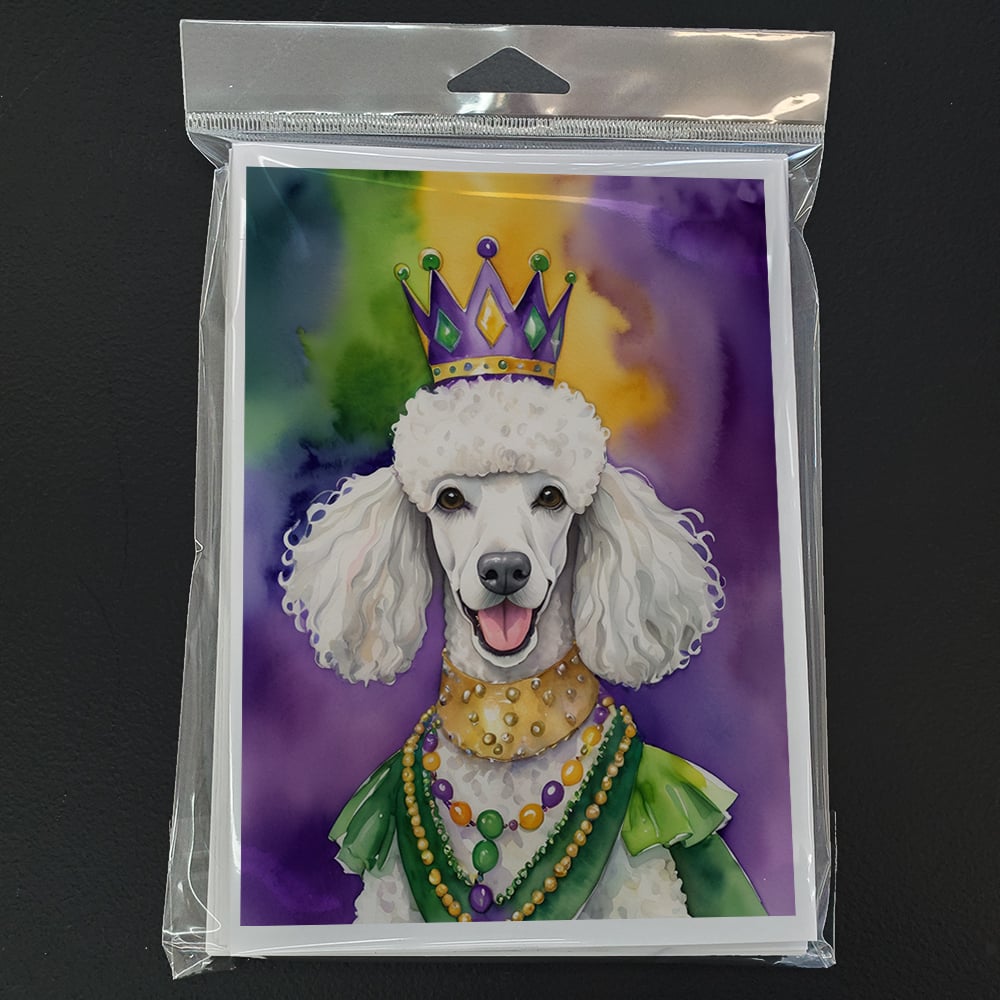 White Poodle King of Mardi Gras Greeting Cards Pack of 8 7 in x 5 in