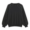 thumbnail image 4 of KHONTS Pearl Sweater for Women Lantern Sleeve Drop Shoulder Crewneck Sweatshirt Knit Pullover Sweaters Black M, 4 of 4