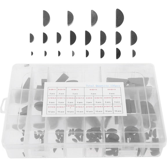 OUNONA 1 Box Woodruff Key Assortment Kit Carbon Steel Semicircle Key Replacement Half Moon Keys
