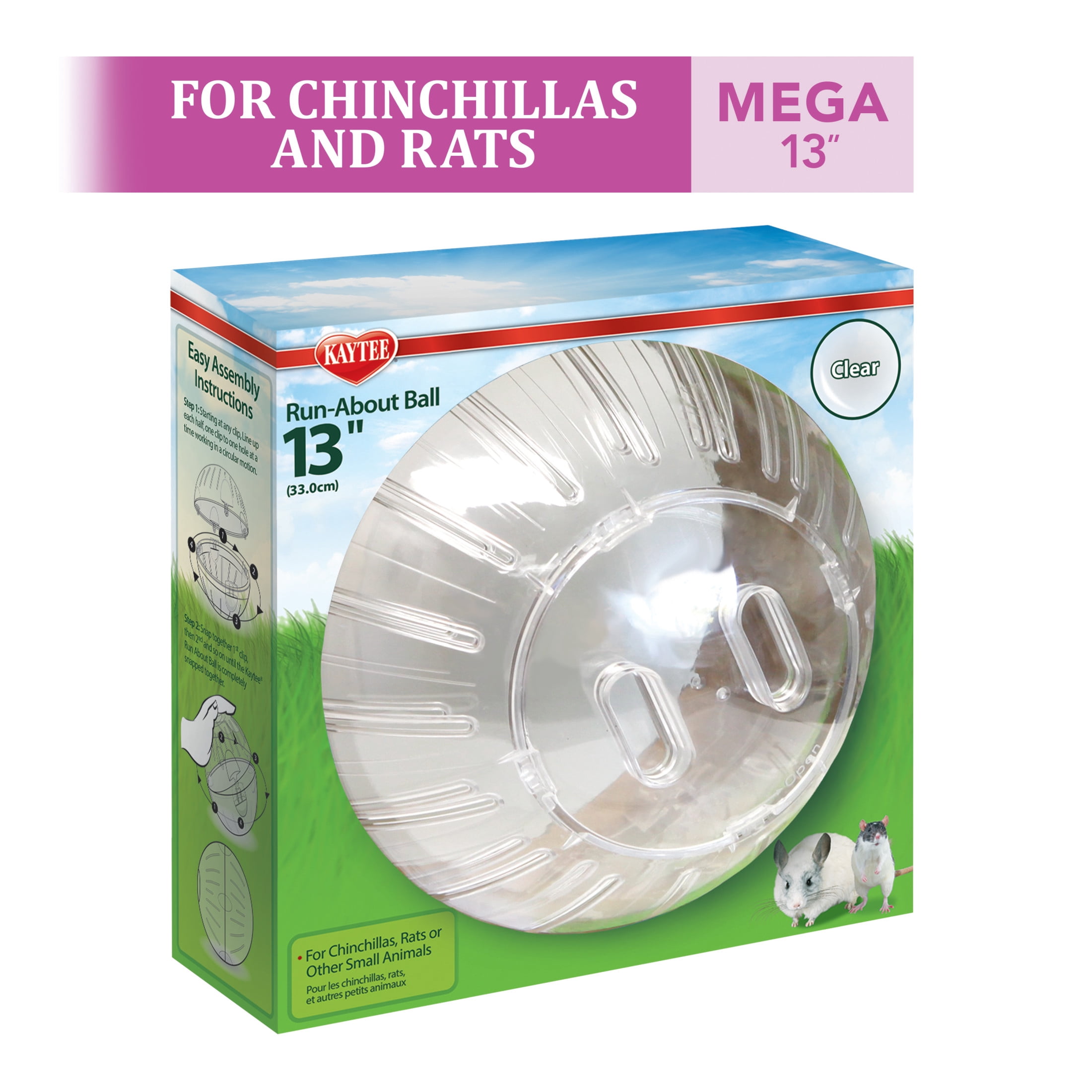 Kaytee Mega Run-About Ball for Pet Rats, Chinchillas and Other Large Small Animals, Clear 13 Inches