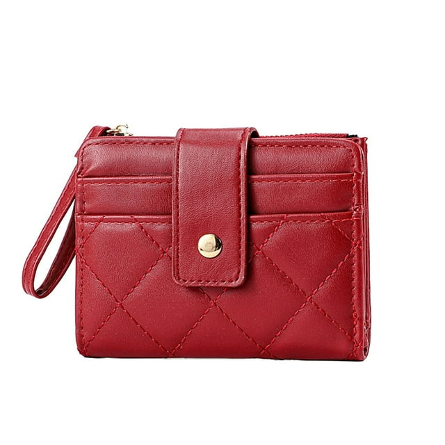Women Wallet Wristlet Bi-fold Multi-slots Zipper Solid Color Credit Card Holder Faux Leather Students Short Purse Case Shopping Use