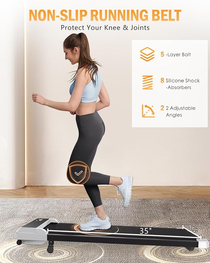 Under Desk Treadmill - 2 in 1 Walking Pad Treadmill of Compact Space, 2.5HP Quiet Desk Treadmill with Remote Control, LED Display, Portable Treadmill for Home Office,White