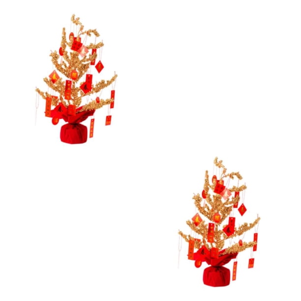 Árbol de la suerte chino Bewildely con adorno de saludos Rojo 50cm alto 2Conjunto