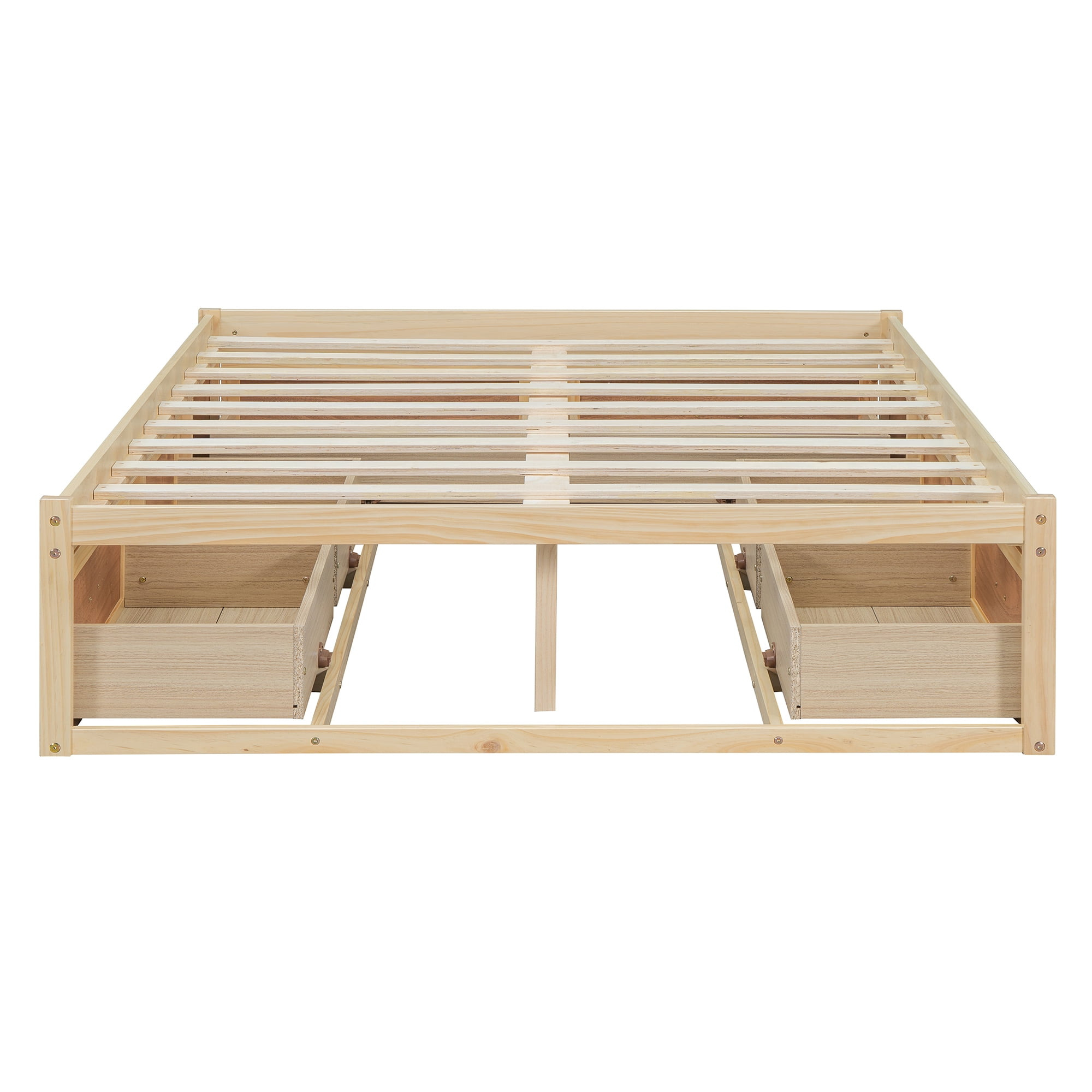 Euroco Wood Full Size Platform Bed with 6 Drawers for Kids Teens Adults, Antique Natural