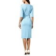 thumbnail image 3 of INSPIRE CHIC Work Dresses for Women 3/4 Sleeve Boat Neck Elegant Belted Formal Midi Dress XS Blue, 3 of 6