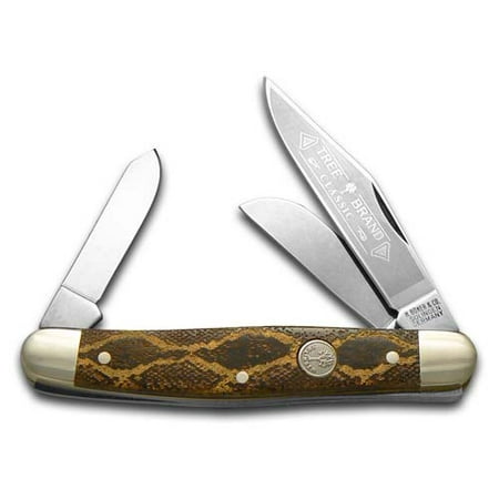 Bone Stockman Knife - BOKER TREE BRAND Brown Bone Golden Diamondback Rattlesnake Stockman Carbon Steel Pocket Knife