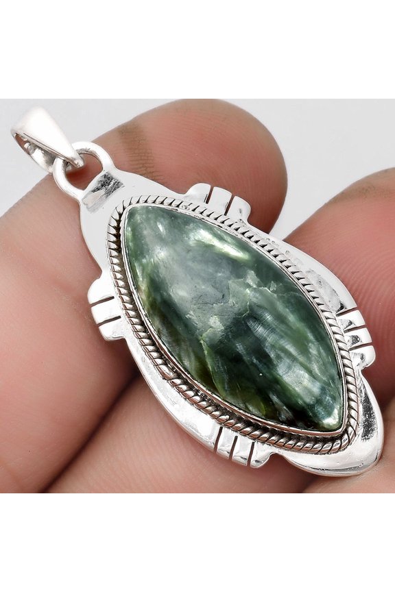 Natural Russian Seraphinite 925 Sterling Silver Pendant Jewelry SDP104540