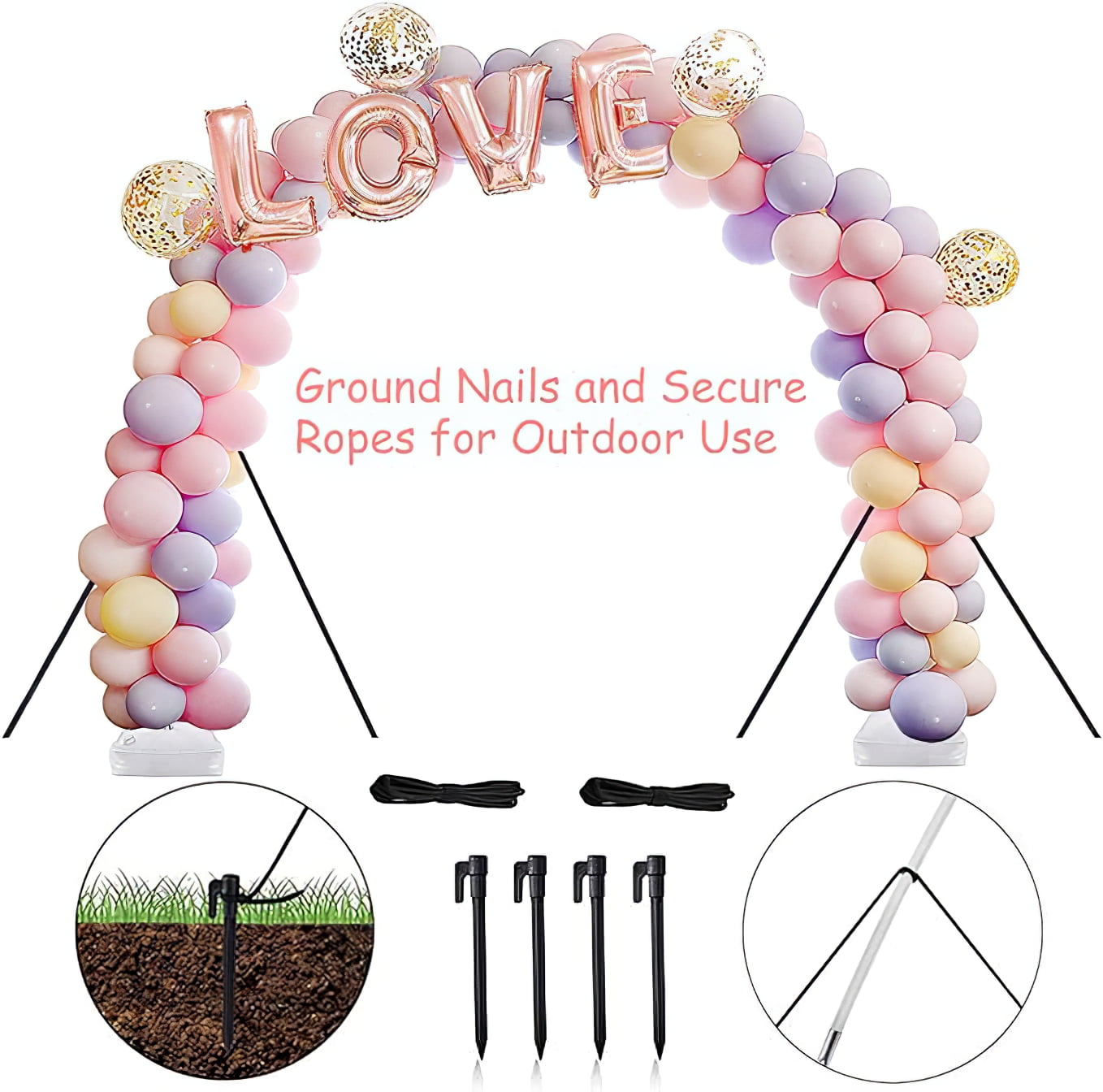 Upgraded Balloon Arch Stand Kit - PONAMFO Balloon Arch Frame with 15 White Rods, Steel Pipes, Balloon Pump and Water Fillable Base, Adjustable Height for Wedding Baby Shower Birthday Party Decoration
