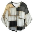thumbnail image 4 of Geometric Abstract Art Gray Black Gold Retro Women's V-Neck Blouse With 3/4 Ruffled Bell Sleeves Casual Top Ladies Blouses, 4 of 7
