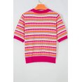 thumbnail image 5 of Women's Rose Red Abstract Striped Knit Sweater – Short Sleeve Round Neck Summer Top, XL, 5 of 10