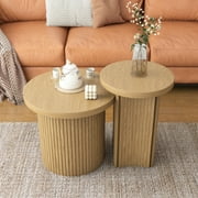 Nesting Coffee Table Set of 2, Wooden Round Coffee Table, Modern Circle Side Table, Accent End Side Table for Living Room, Office, Balcony