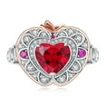 thumbnail image 3 of Jewelrypalace Apple Heart Created Ruby Hollow Rings for Women, 14K Rose Gold Plated 925 Sterling Silver Ring for Her, Gemstone Jewelry Sets Promise Rings 7, 3 of 6