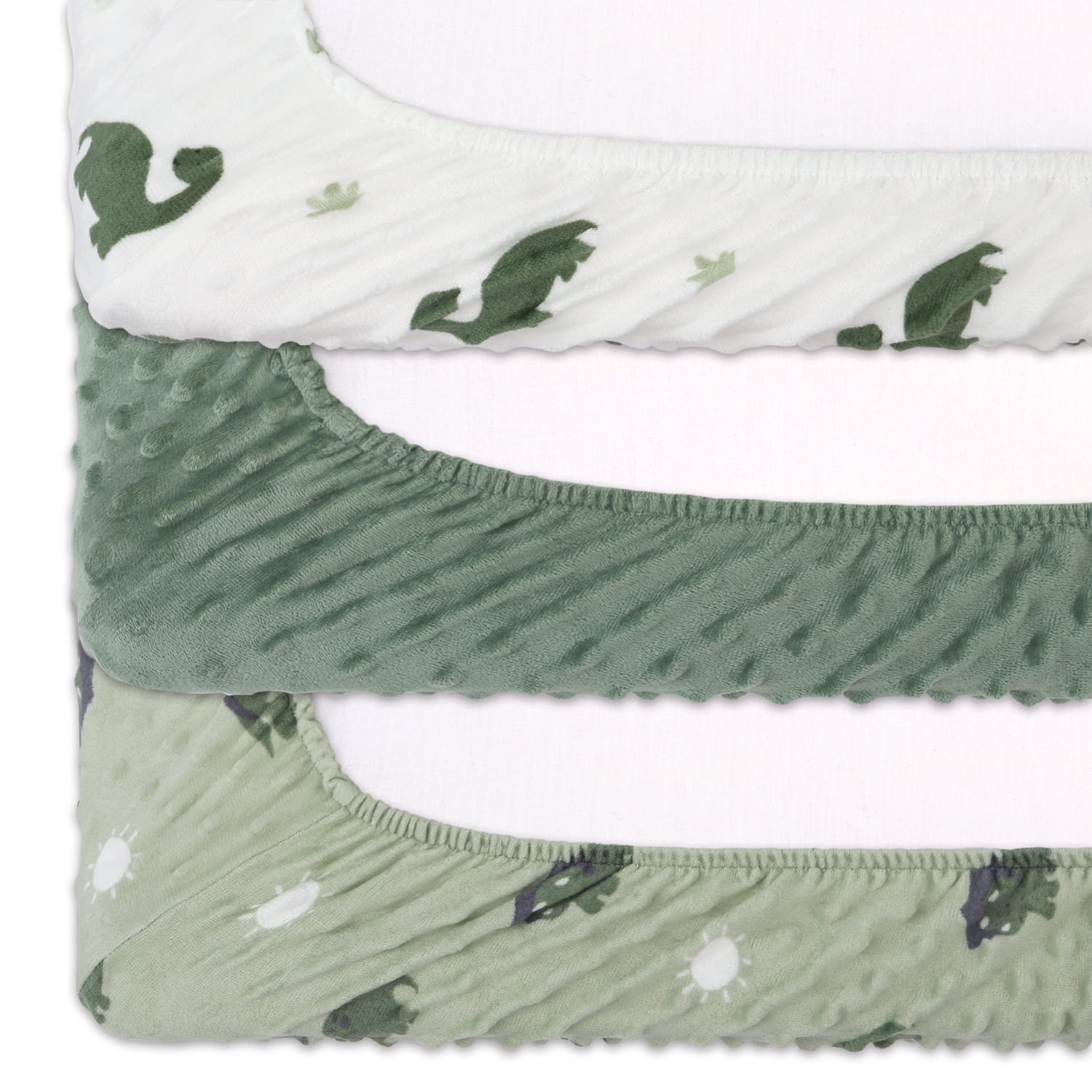 The Peanutshell Green Dino Plush Baby Changing Pad Covers for Newborns, 3-Pack