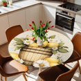 thumbnail image 2 of Barrel Lemon Elastic Fitted Round Table Cover White Flowers Leaf Waterproof Outdoor Tablecloth for Holiday Party, Picnic, Patio & Dining Fits Tables Up to 45"-54", 2 of 8