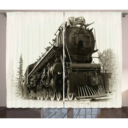 Canadian Pacific Steam Engine - Steam Engine Curtains 2 Panels Set, Antique Northern Express Train Canada Railways Photo Freight Machine Print, Window Drapes for Living Room Bedroom, 108W X 84L Inches, Black Grey, by Ambesonne