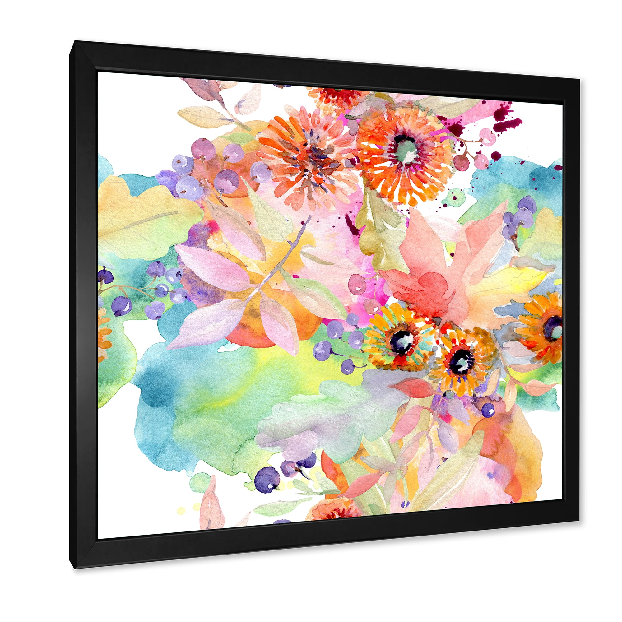 Designart 'Wildflowers and Vibrant Wild Spring Leaves I' Traditional Framed Art Print