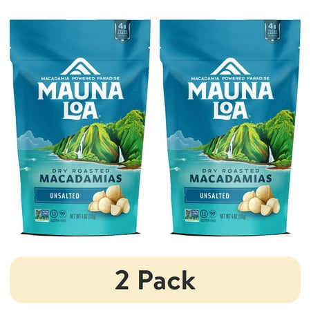 (2 pack) Mauna Loa Unsalted Macadamia Nuts – Dry Roasted, Gluten-Free, 4 oz – May Contain Traces of Peanuts