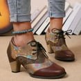 thumbnail image 4 of Womens Ethnic Dress Ankle Boots Boho Floral Leather Pointed Toe Lace up Stacked Heels Oxfords Combat Booties, 4 of 8