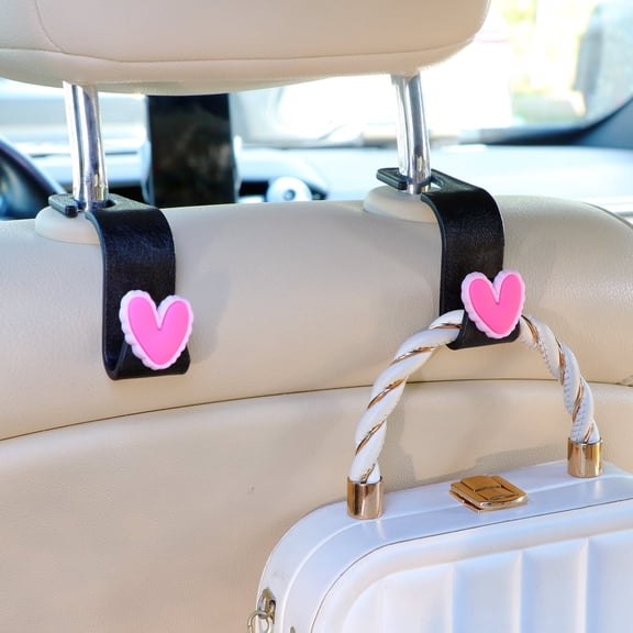 MaPctSy Cute Heart Design Universal Vehicle Organizer Car Seat Headrest Hooks, 2pcs