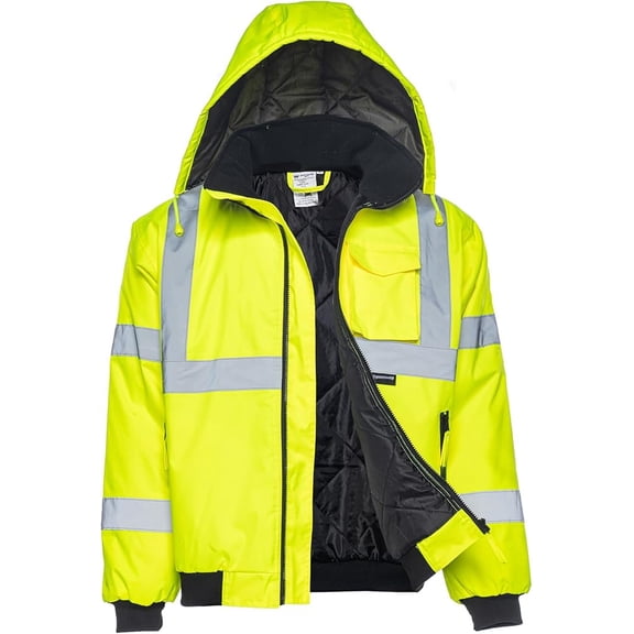 Hi Vis Bomber Jacket with waterproof outer shell and multiple pockets - ANSI Class 3 - Yellow - Medium