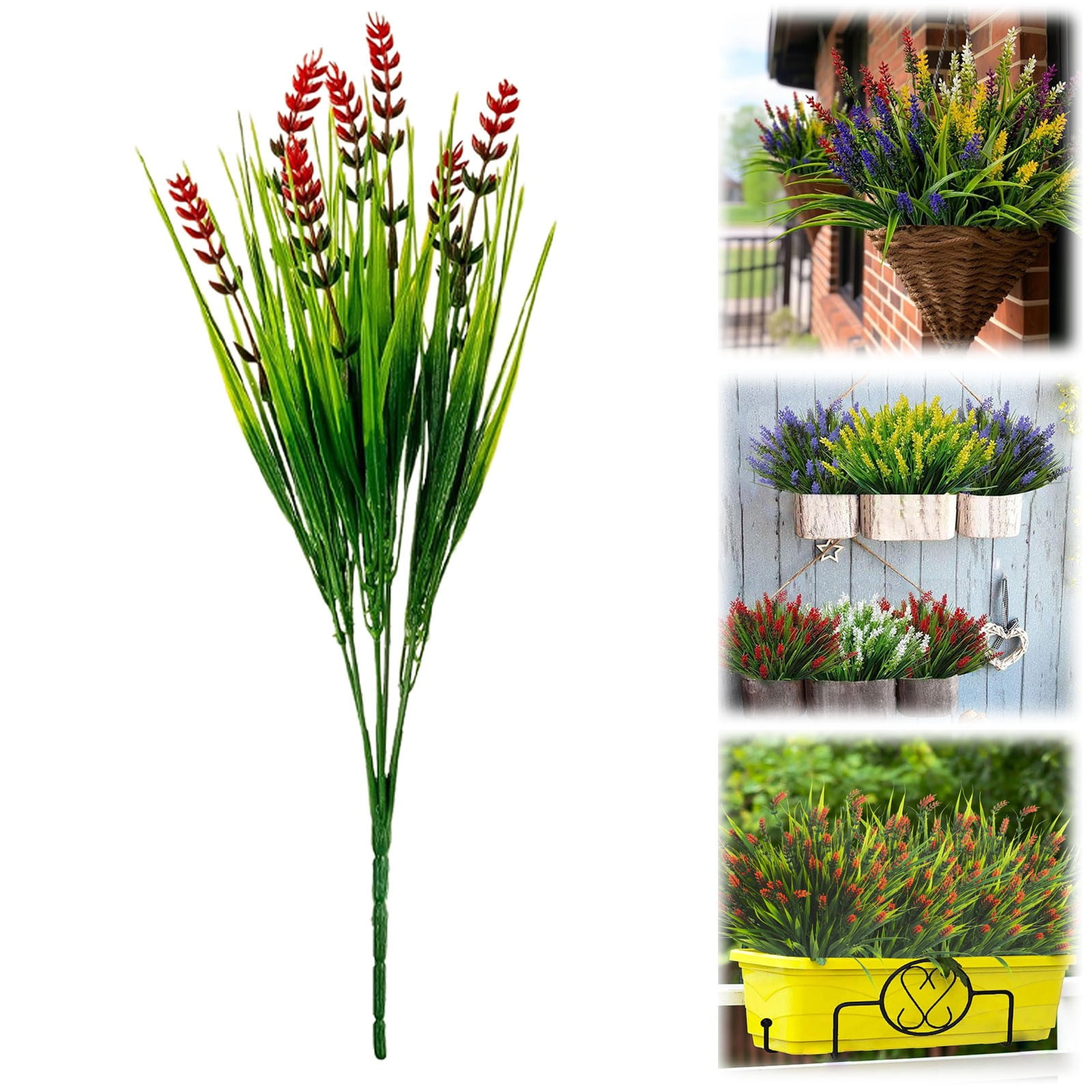 Uv Resistant Artificial Outdoor Flowers, Ongmies Lavender Green Plants Decoration Suitable for Windowsill Garden Terrace, A Bouquet of Artificial Flowers