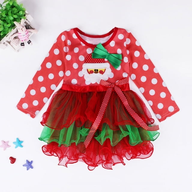 Vestido de princesa de encaje de Papá Noel para niños, vestido de manga larga con lazo para niños