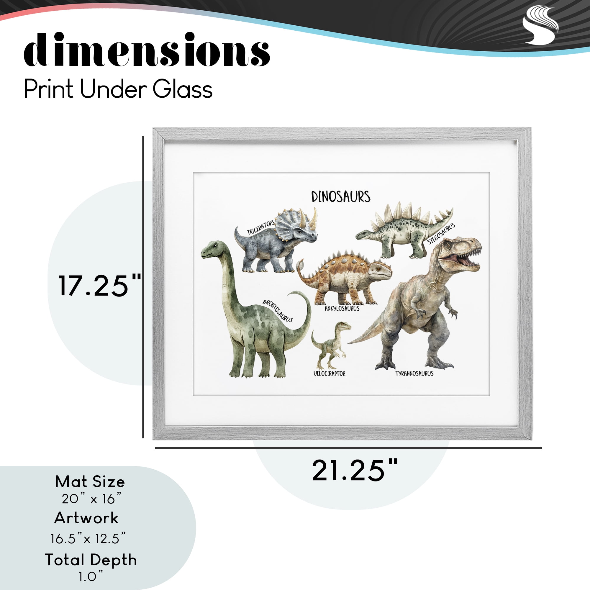 Stupell Industries Meet The Dinosaurs Gray Framed Print Under Glass, design by Christine Simpson Art