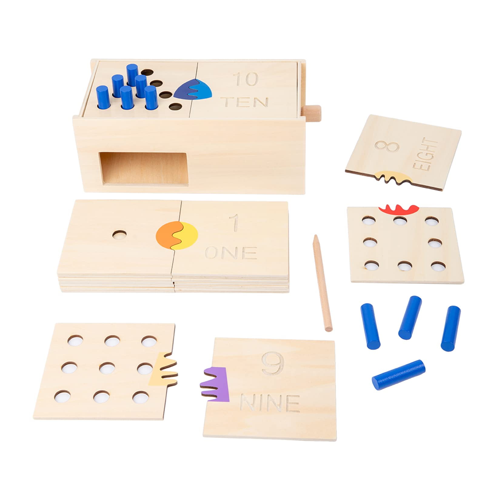 Wooden Counting Peg Drop Box 1 to 10 Number Game Montessori Math Toy for Toddlers Kids