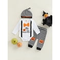 thumbnail image 2 of Bagilaanoe 3Pcs Newborn Baby Boys Halloween Outfits Letter Print Long Sleeve Romper Tops Pumpkin Trousers Hat 3M 6M 9M 12M 18M Infant Fall Long Pants Set, 2 of 9