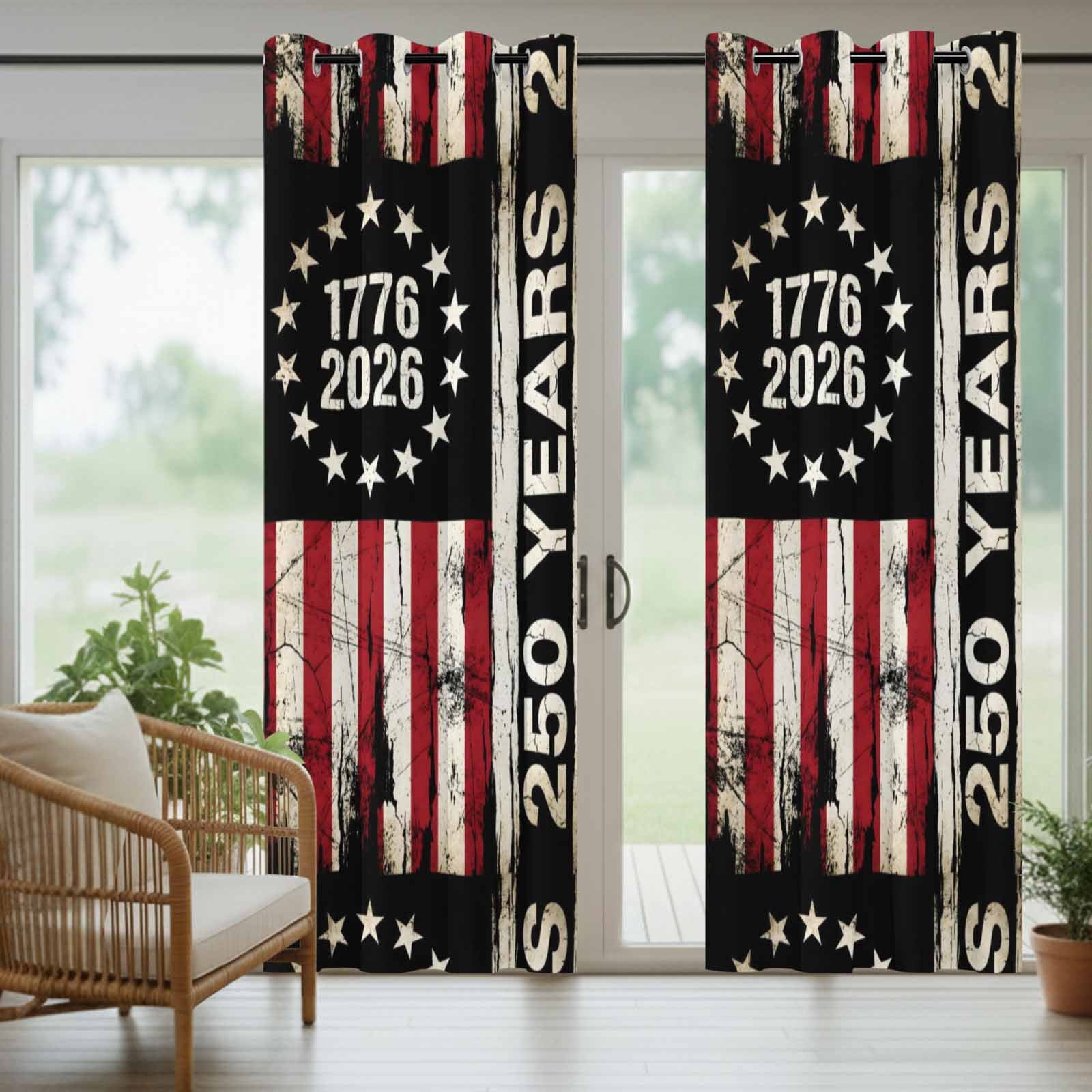 Independence Day Outdoor Curtains for Patio, 250 Years American Flag Red Stripe 4th of July Sunshade Privacy Drapes Grommet Waterproof Outside Curtains for Porch/Cabana/Balcony 54"x 108", 1 Panel